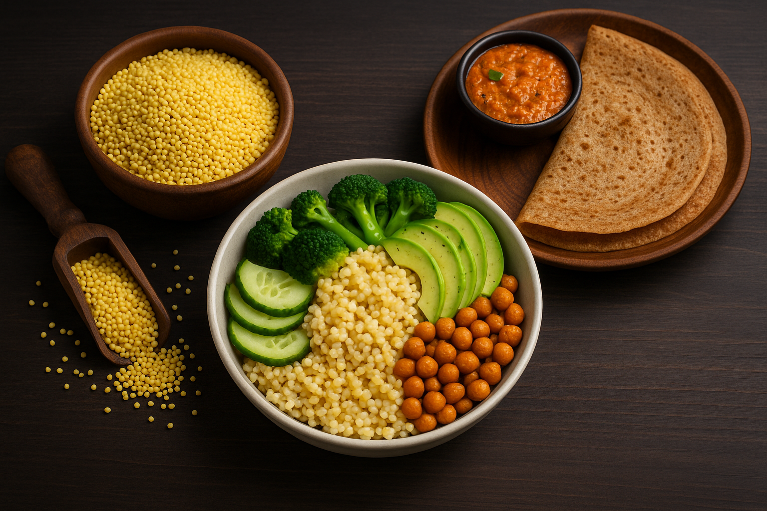 Millet grains and healthy meals